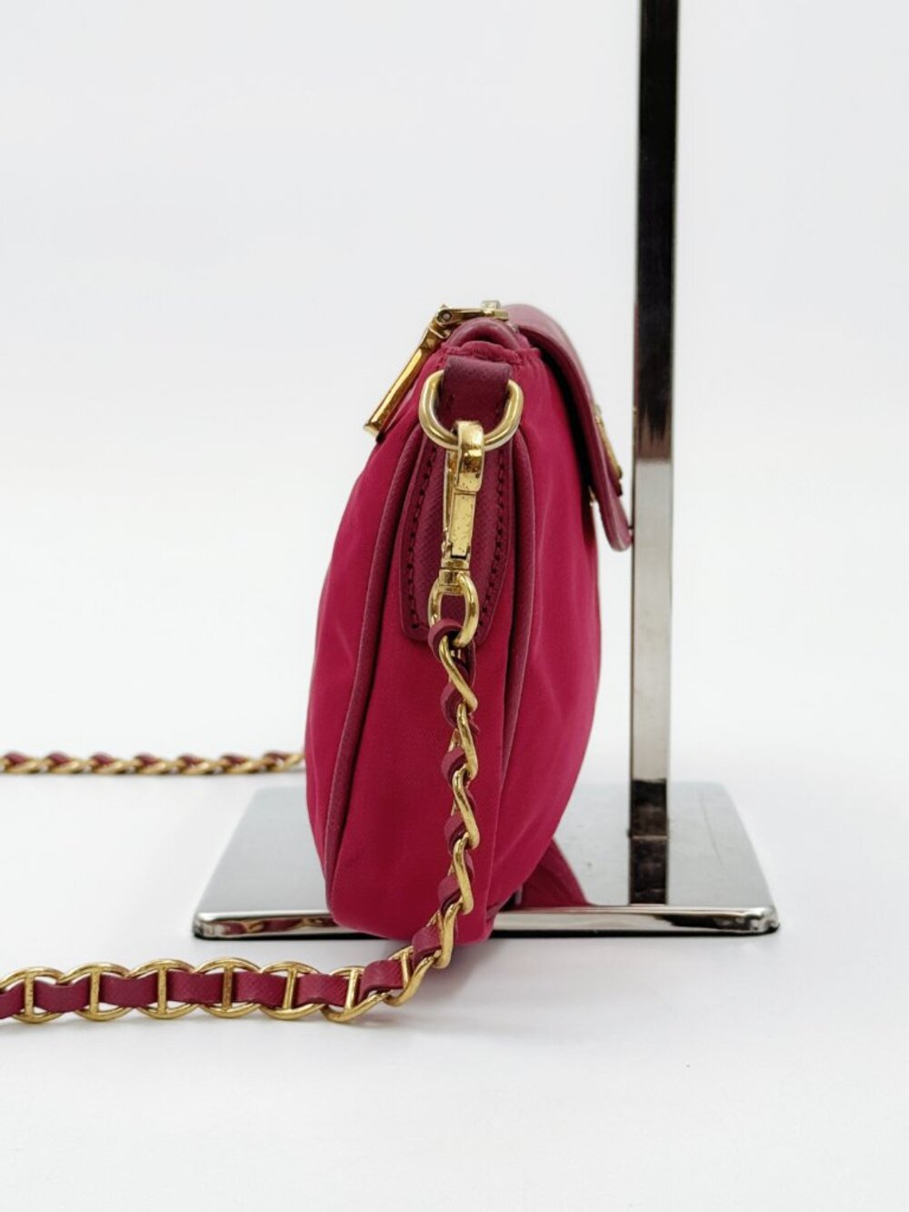 PRADA Pink Tessuto Nylon Saffiano Leather Chain Crossbody Shoulder Bag - Picture 5 of 15